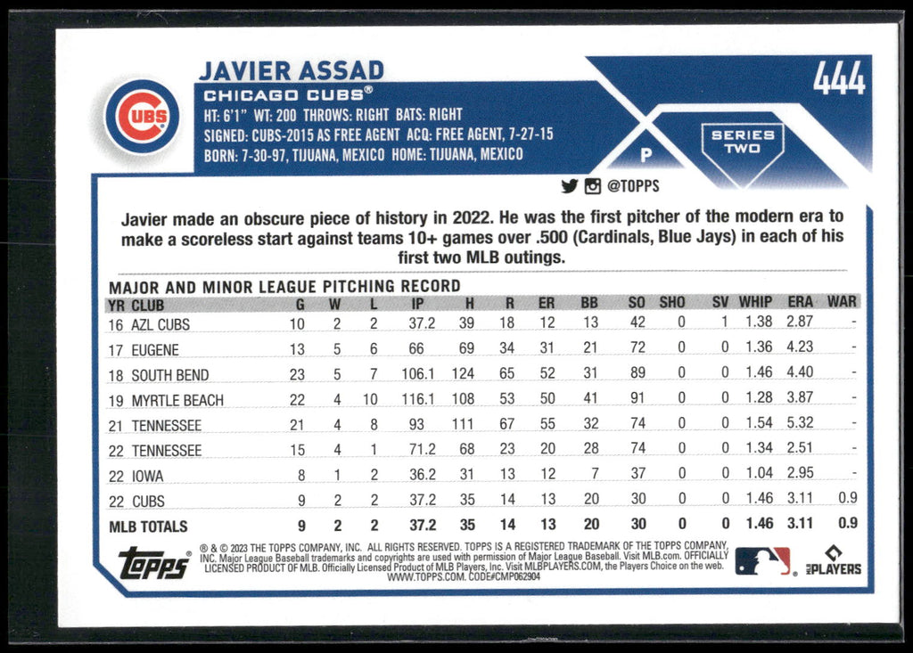 2023 Topps #444 Javier Assad