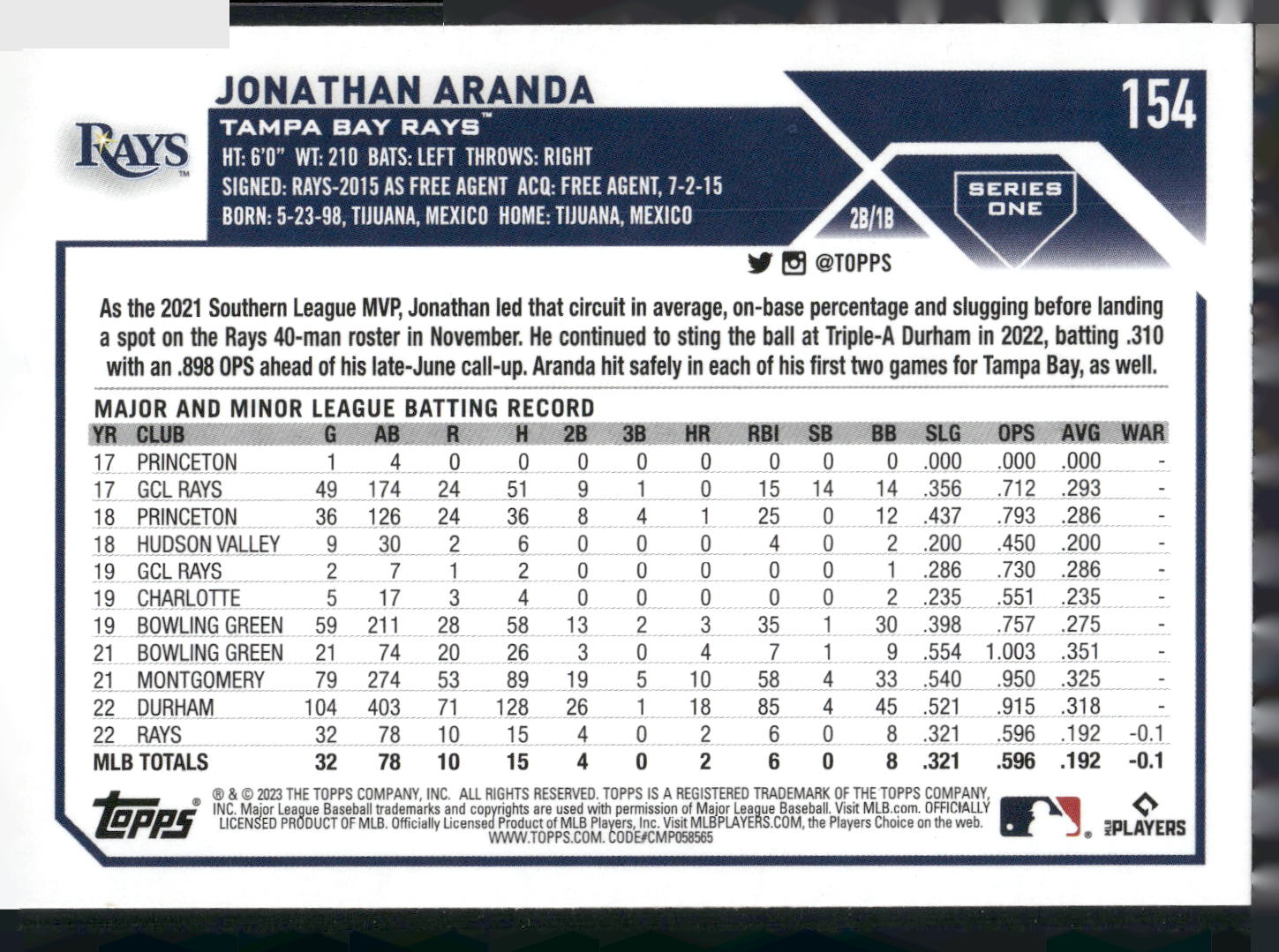 2023 Topps #154 Jonathan Aranda