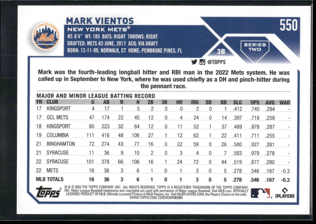 2023 Topps #550 Mark Vientos