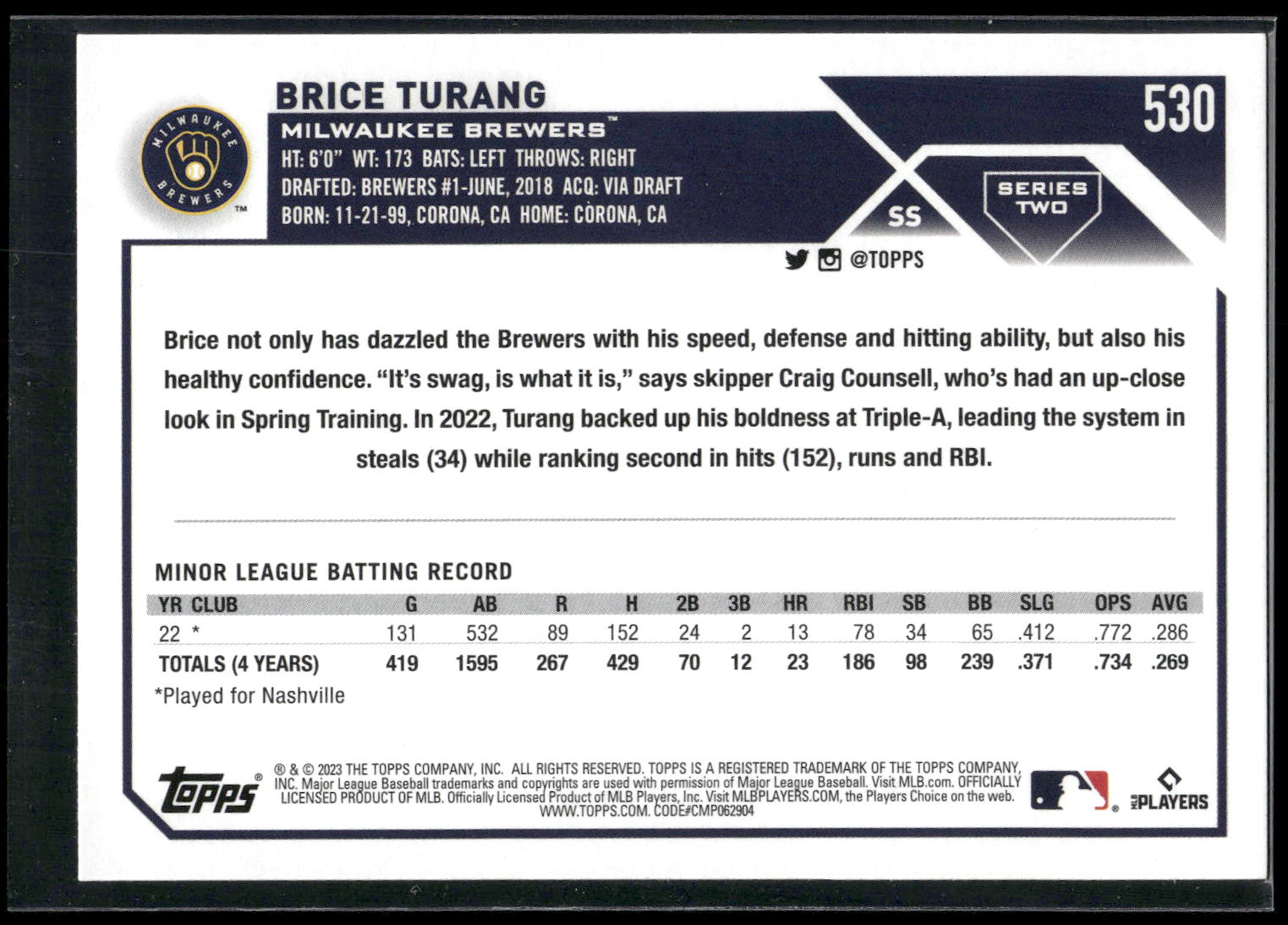 2023 Topps #530 Brice Turang