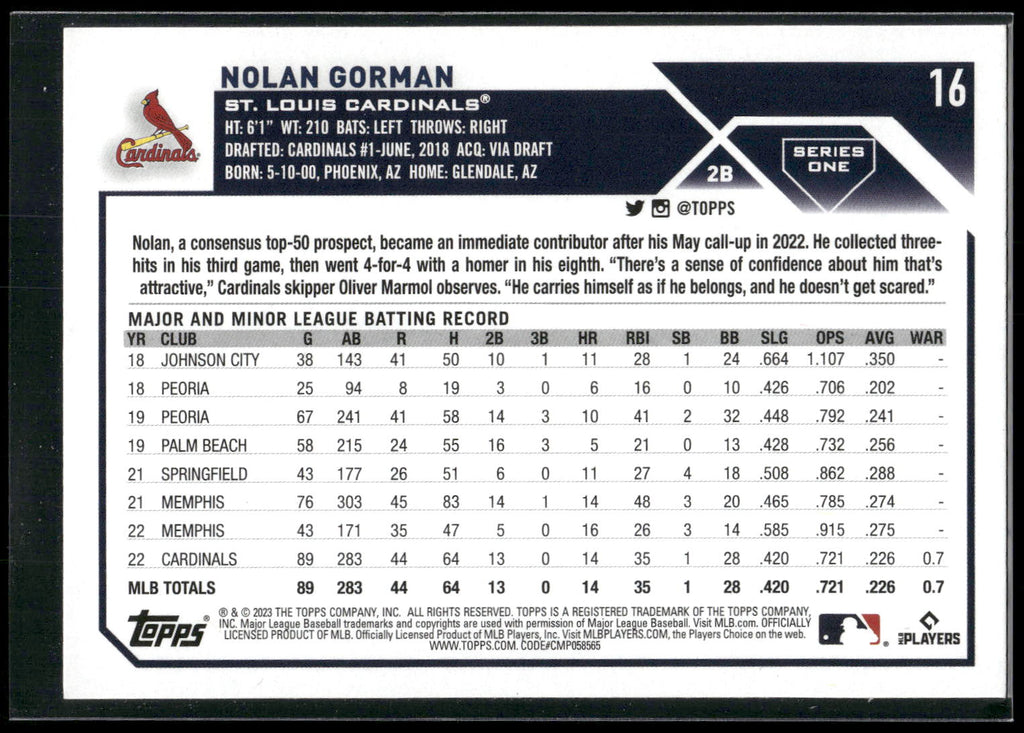 2023 Topps #16 Nolan Gorman