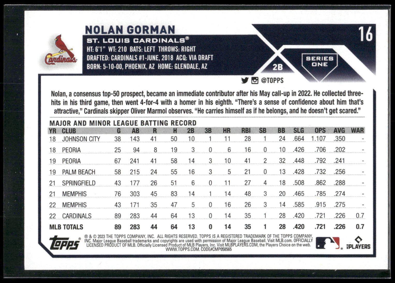 2023 Topps #16 Nolan Gorman