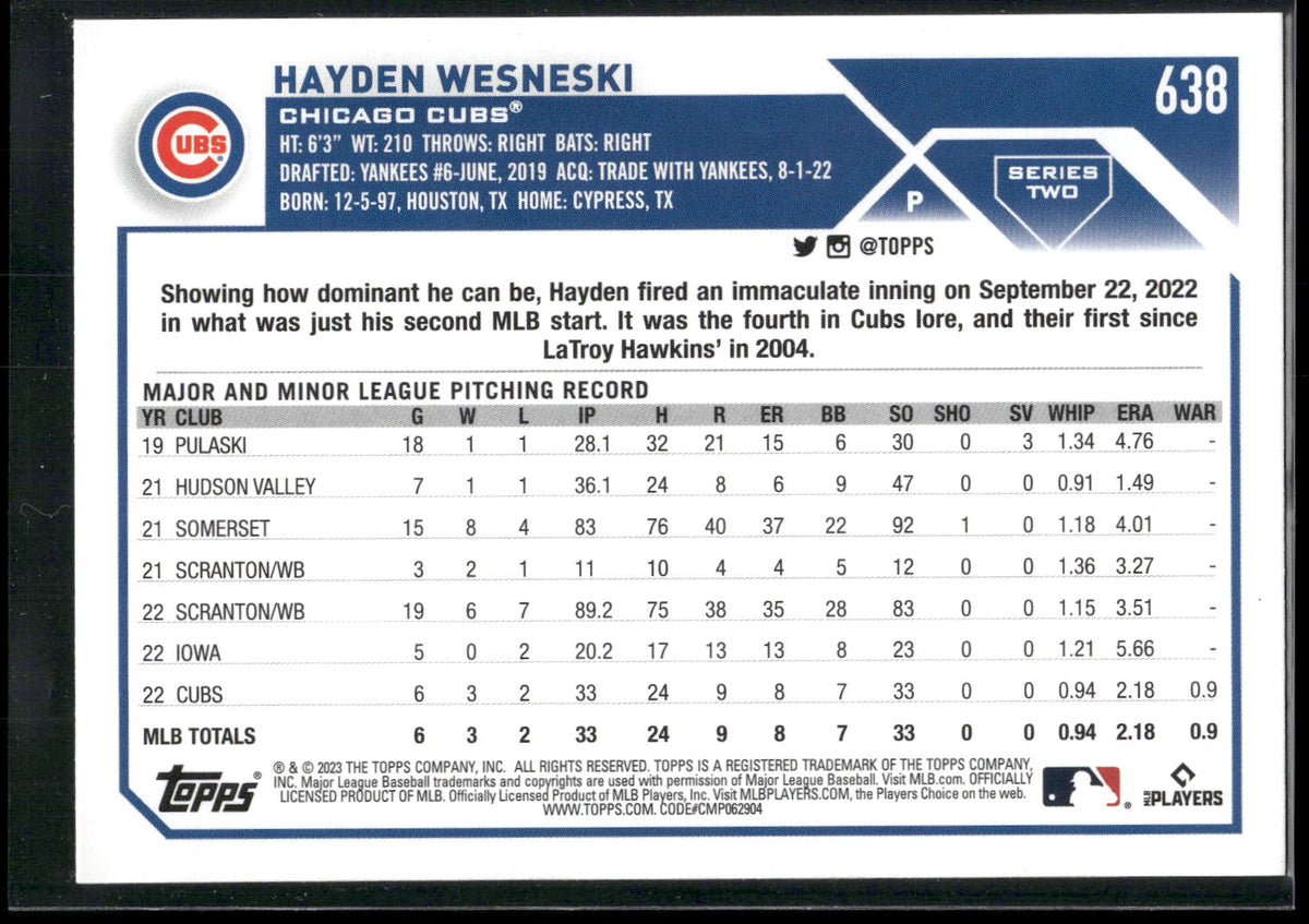 2023 Topps #638 Hayden Wesneski