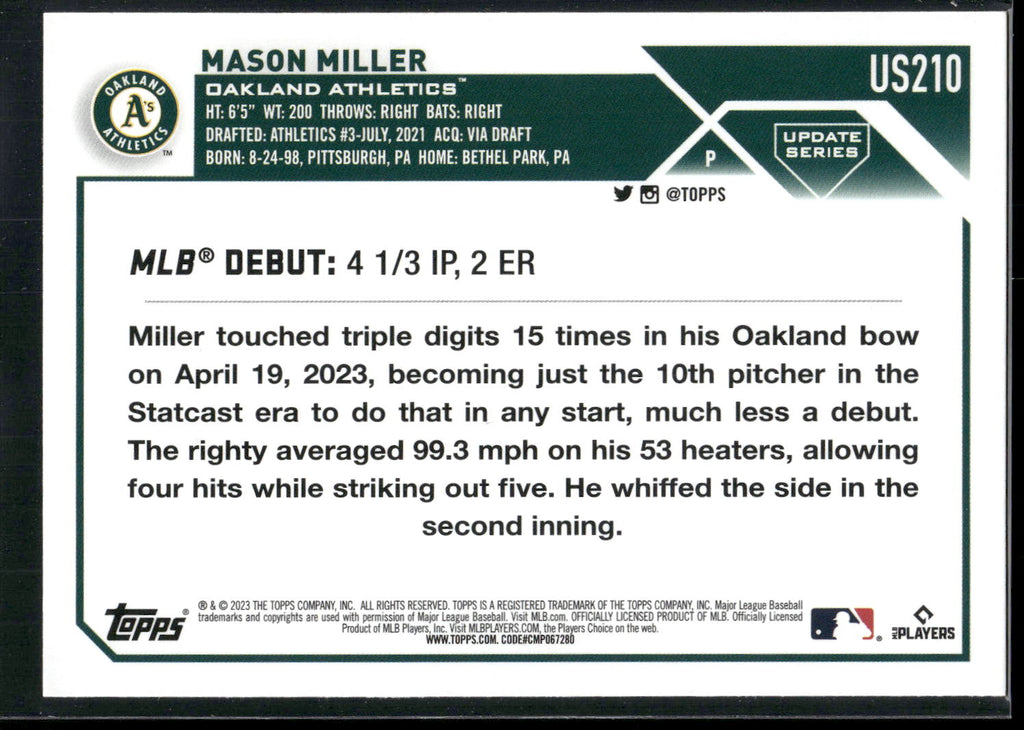 2023 Topps Update #US210 Mason Miller