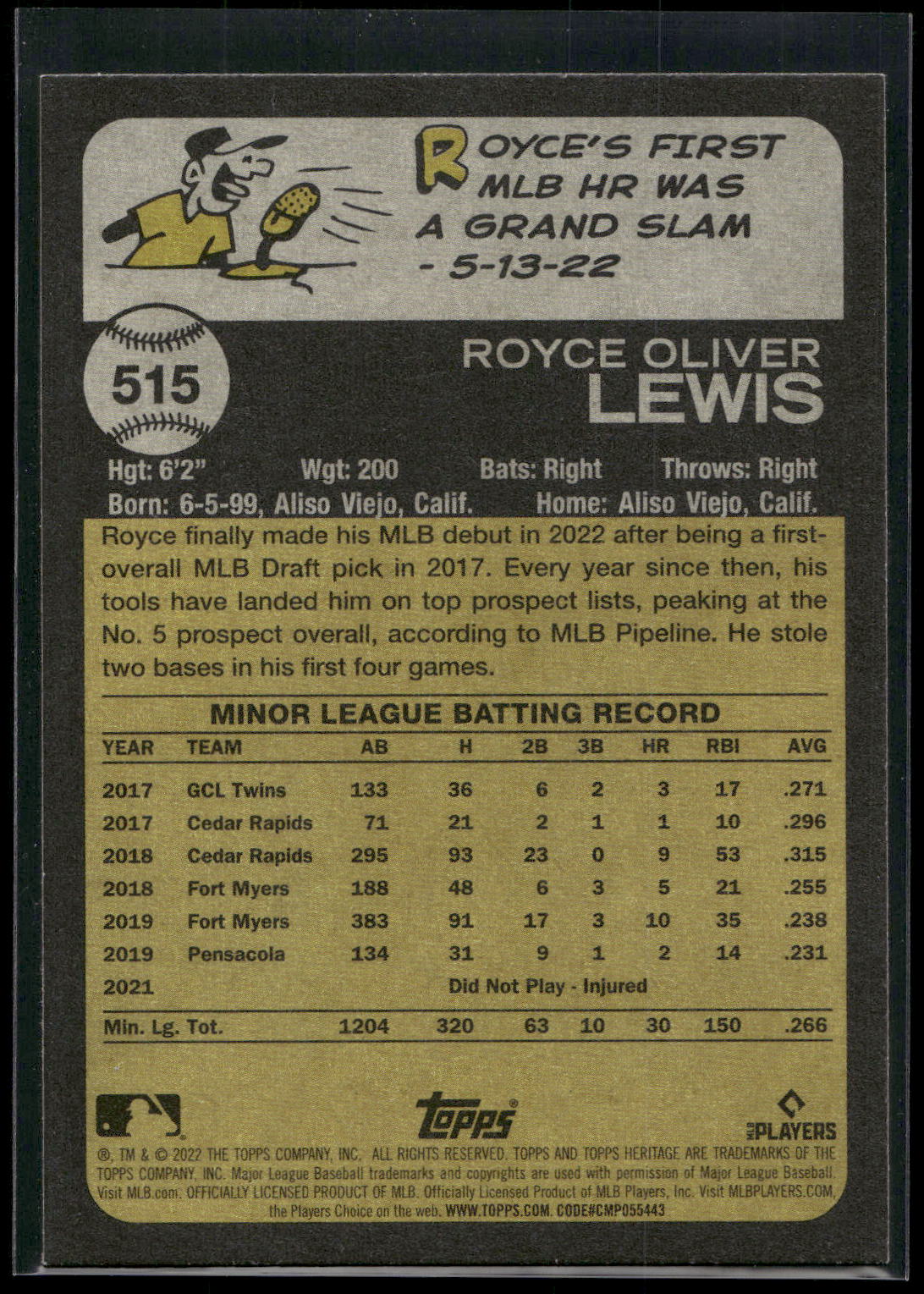 2022 Topps Heritage #515 Royce Lewis
