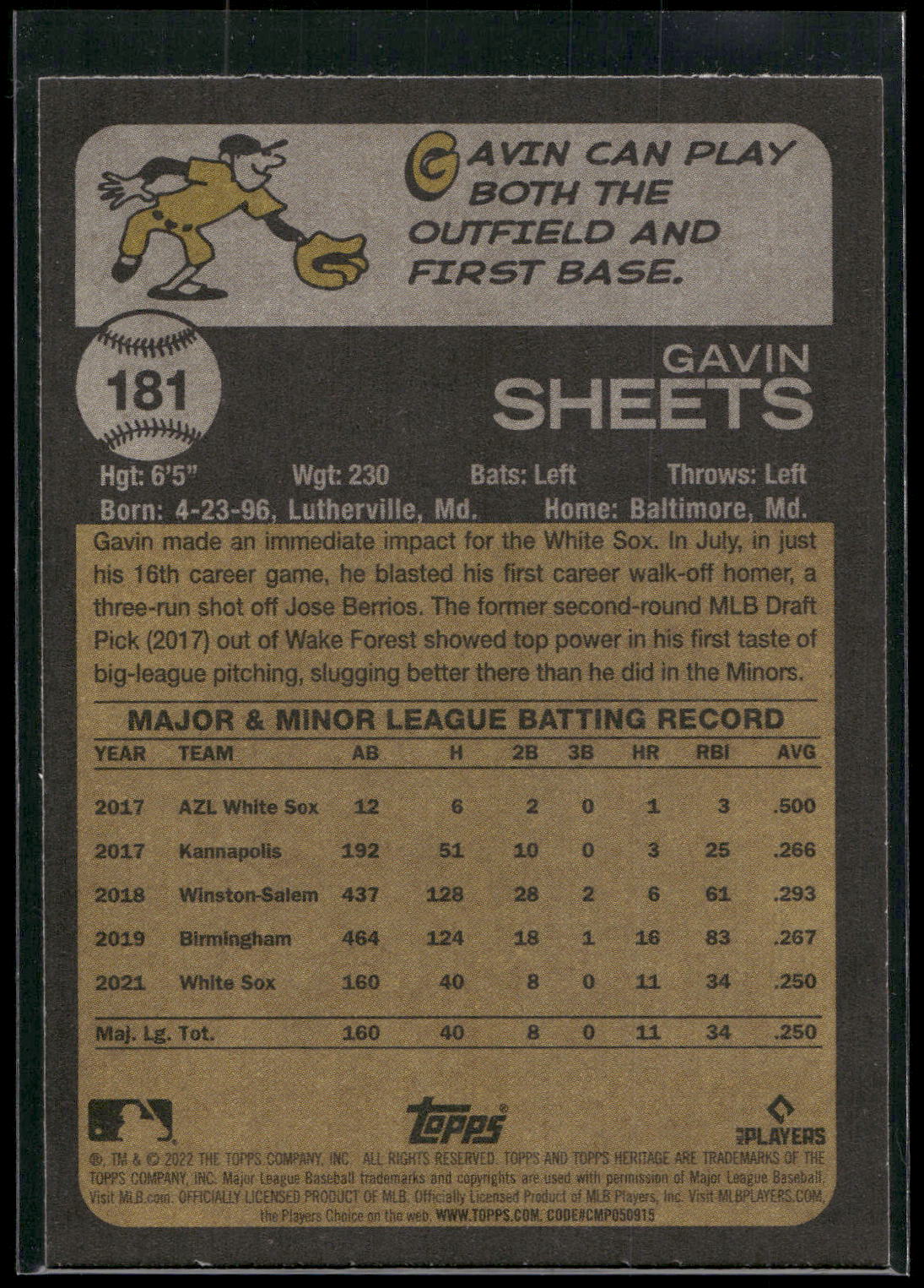 2022 Topps Heritage #181 Gavin Sheets
