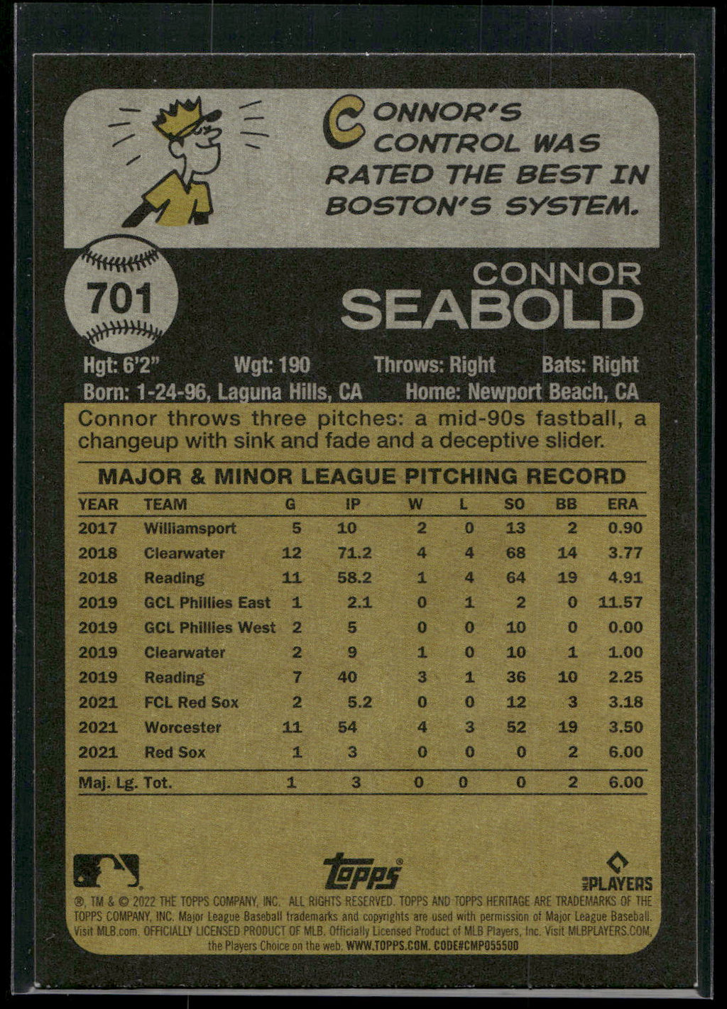 2022 Topps Heritage #701 Connor Seabold
