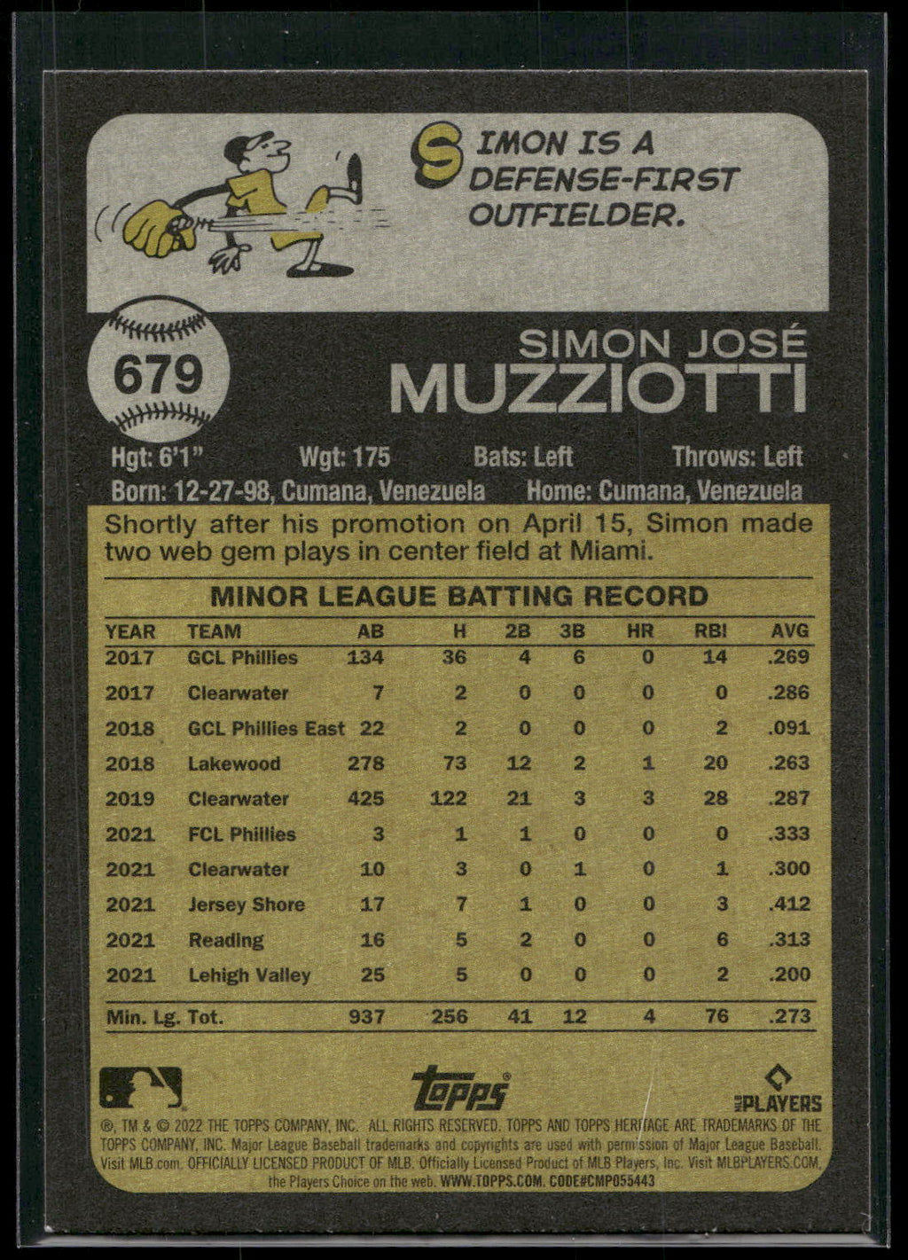 2022 Topps Heritage #679 Simon Muzziotti