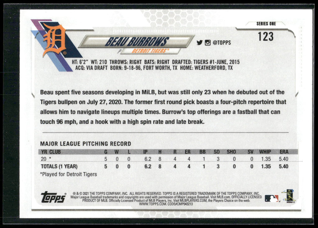 2021 Topps #123b Beau Burrows