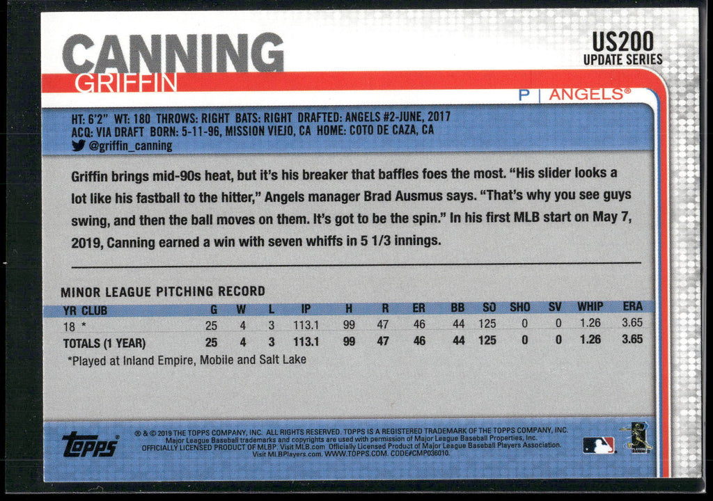 2019 Topps Update #US200 Griffin Canning