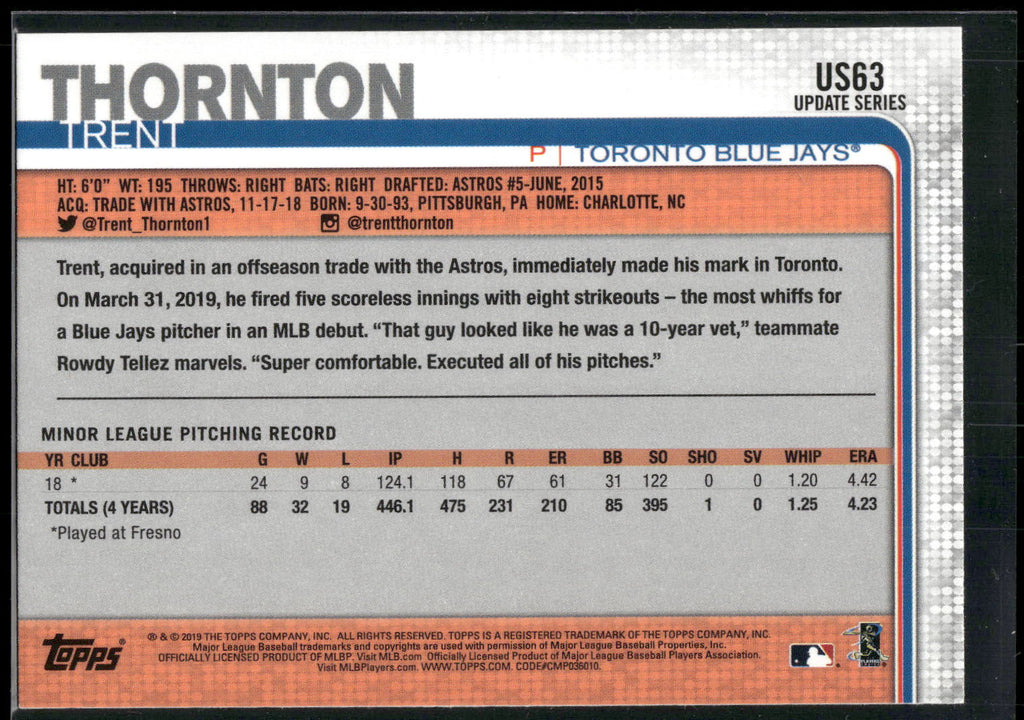 2019 Topps Update #US63 Trent Thornton