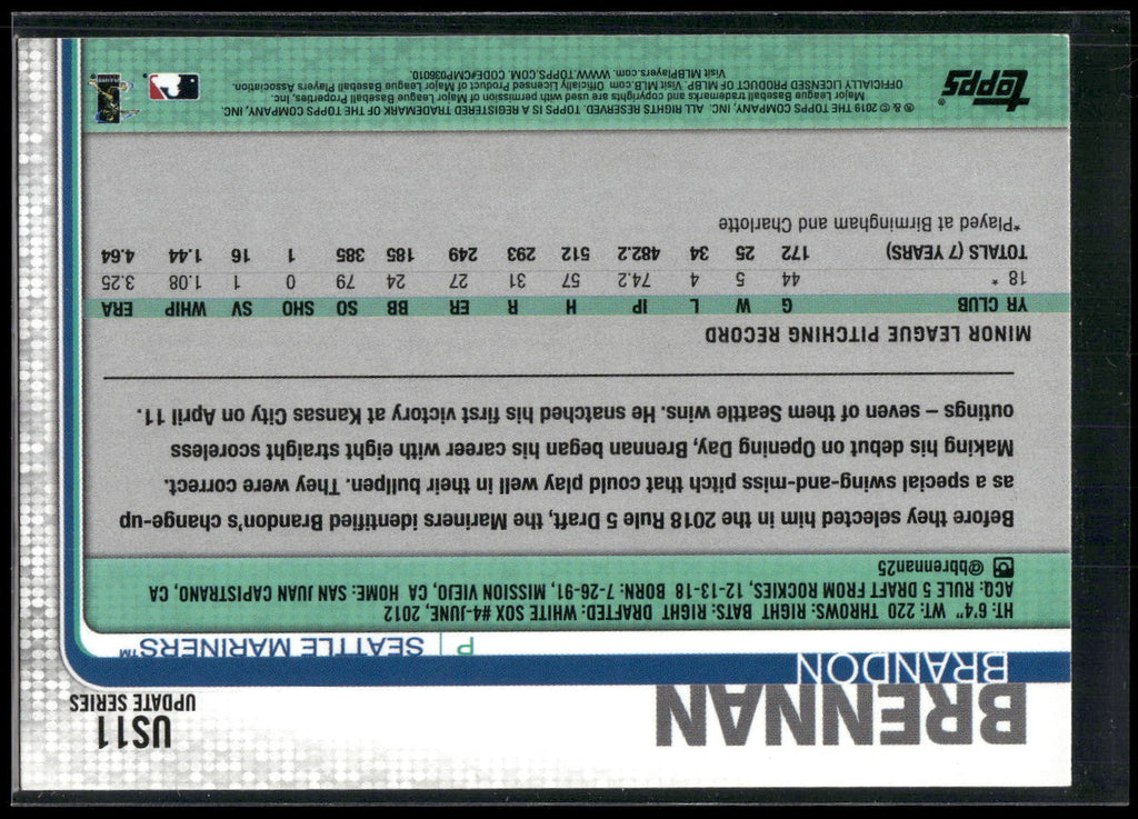 2019 Topps Update #US11 Brandon Brennan