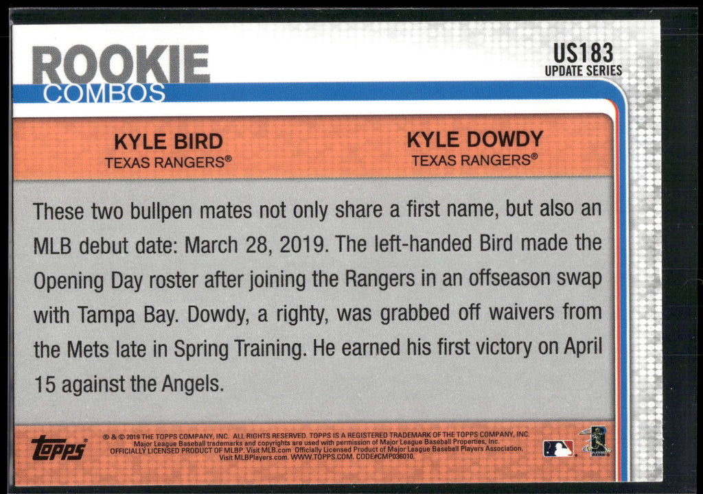 2019 Topps Update #US183 Kyle Bird / Kyle Dowdy RCOM,