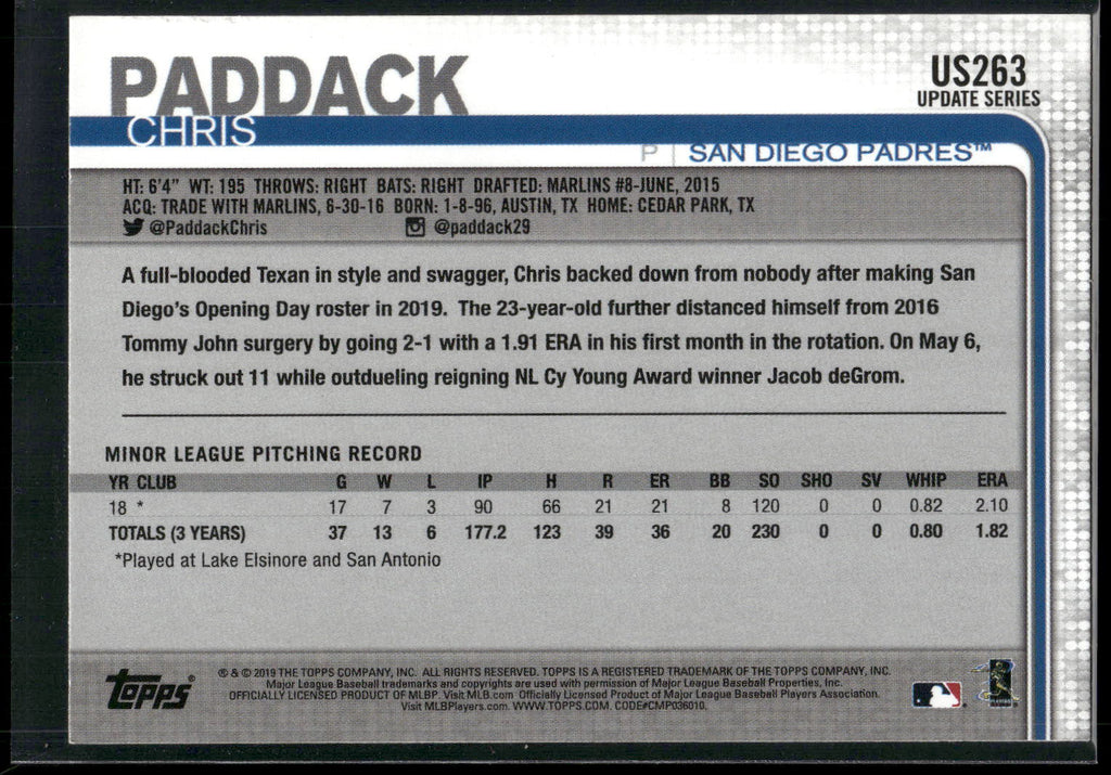 2019 Topps Update #US263 Chris Paddack
