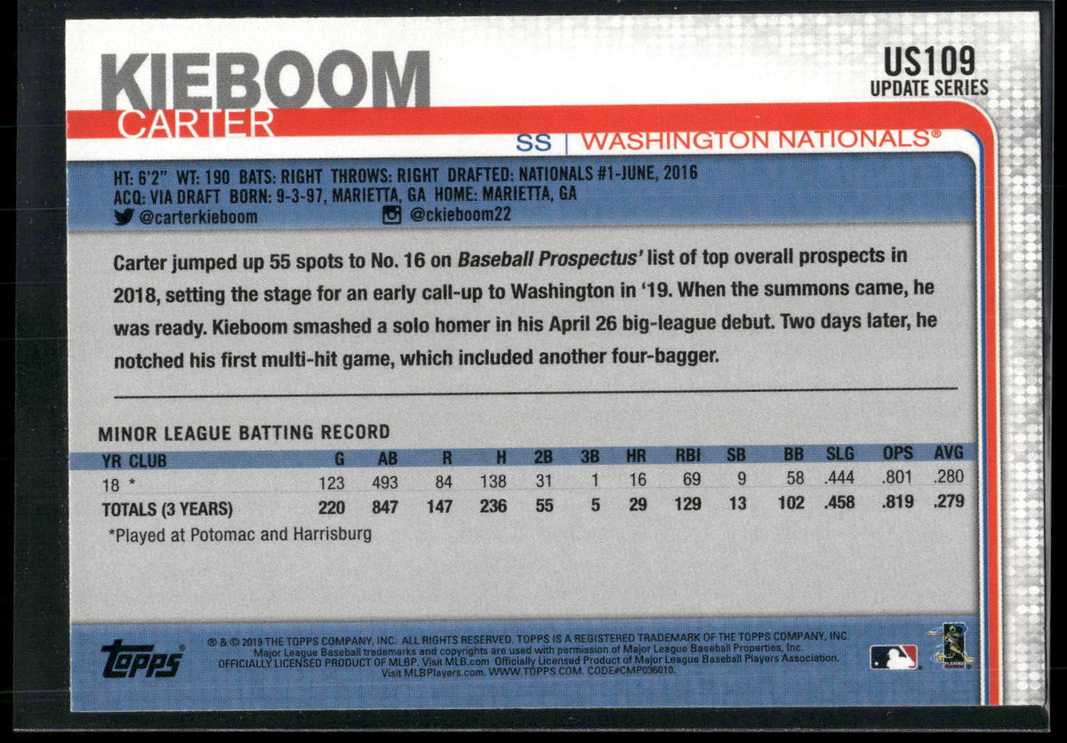 2019 Topps Update #US109 Carter Kieboom