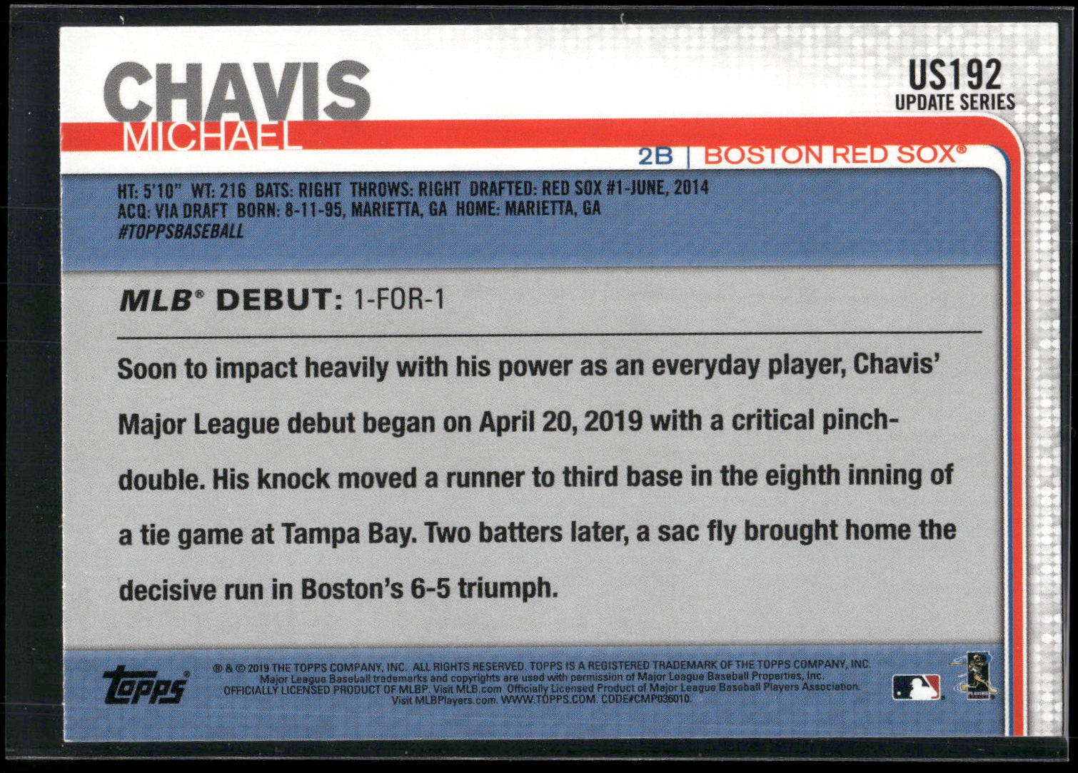 2019 Topps Update #US192 Michael Chavis