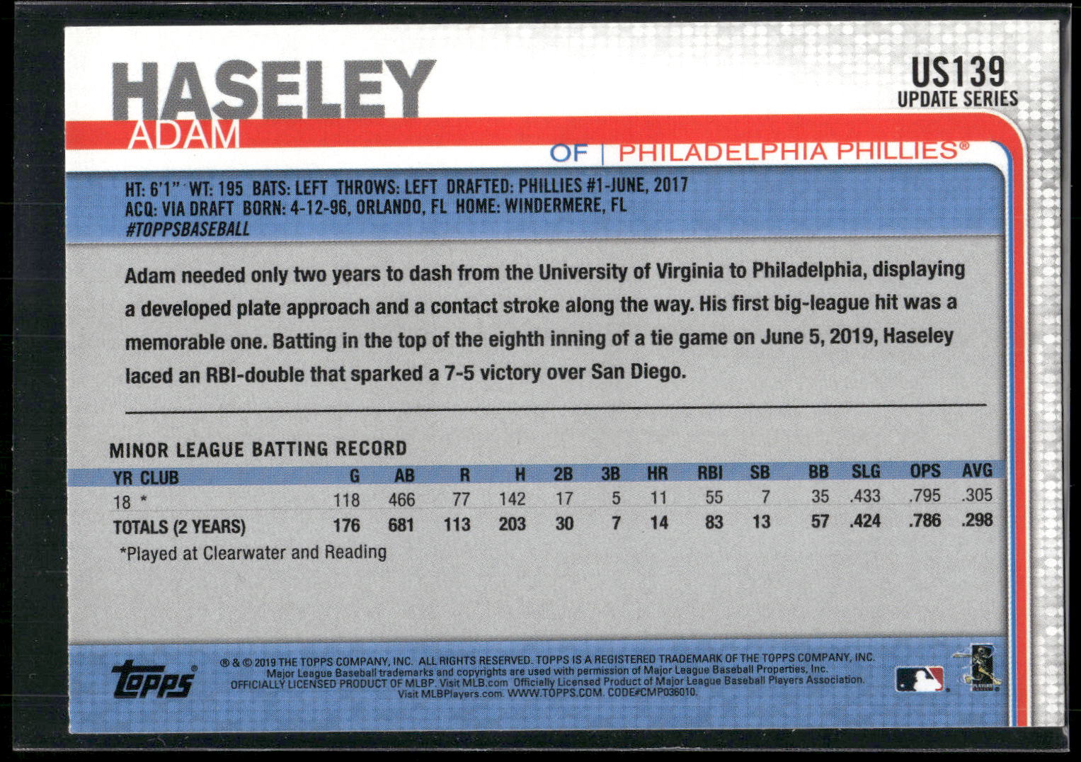 2019 Topps Update #US139 Adam Haseley
