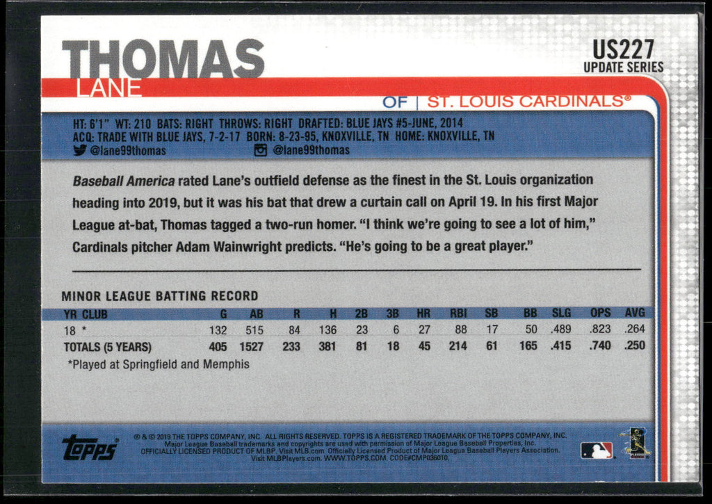 2019 Topps Update #US227 Lane Thomas