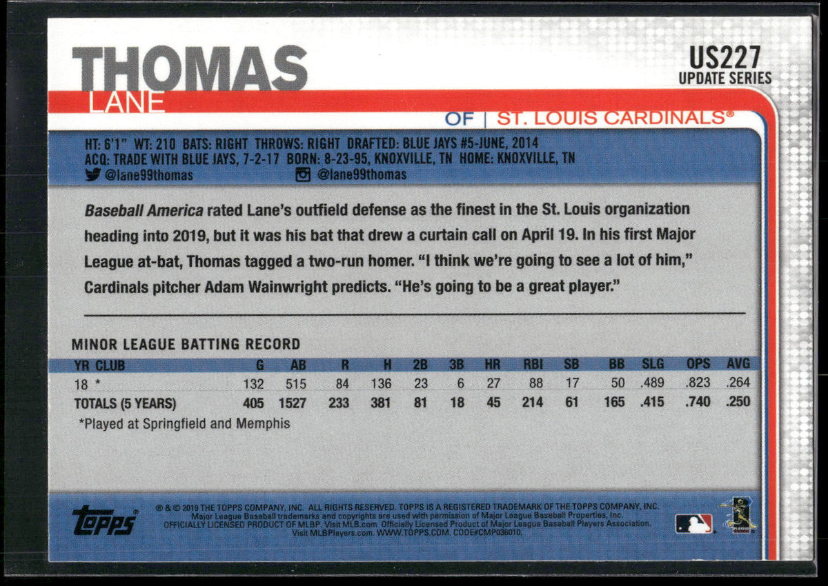 2019 Topps Update #US227 Lane Thomas