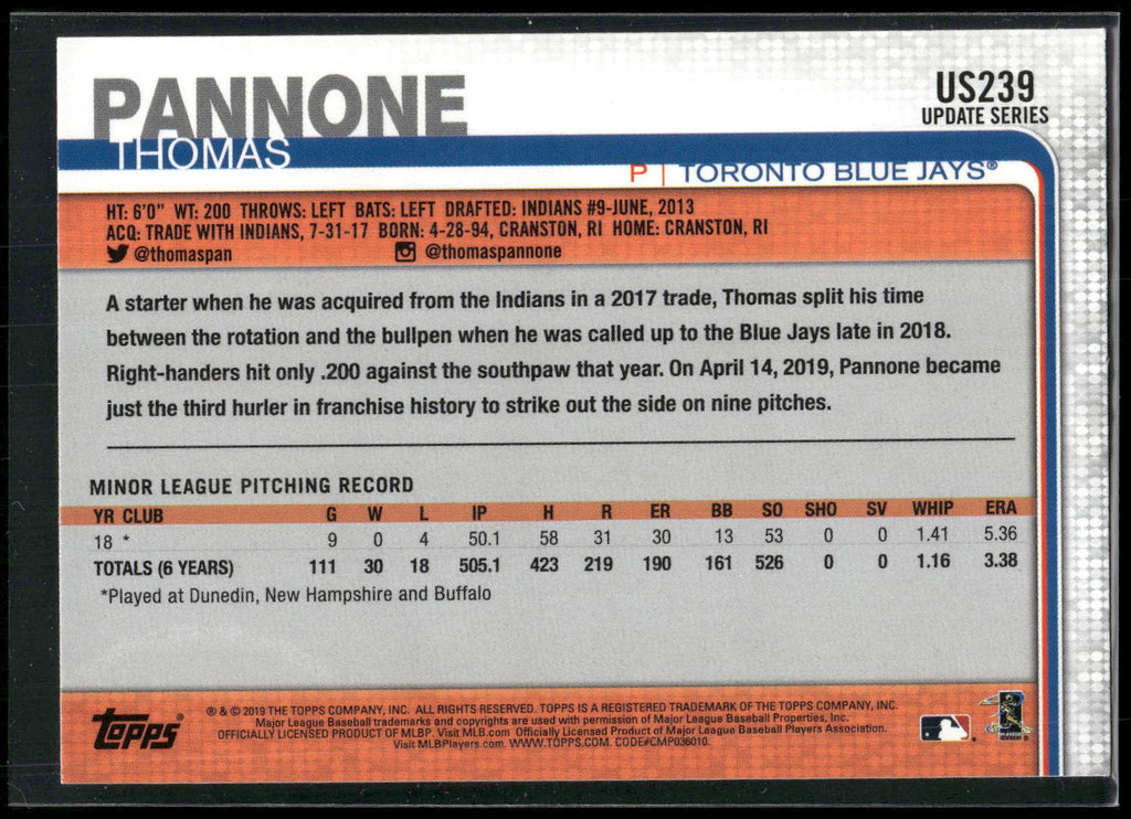 2019 Topps Update #US239 Thomas Pannone