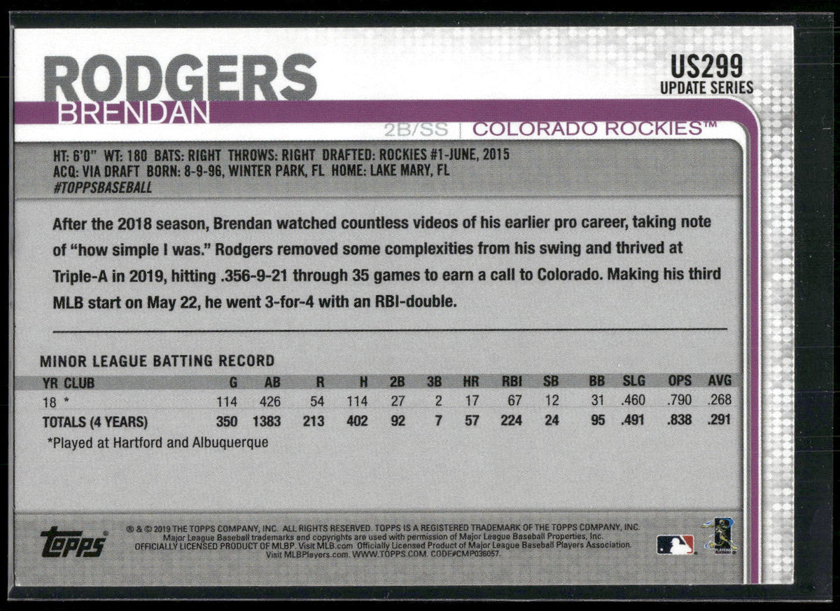 2019 Topps Update #US299c Brendan Rodgers