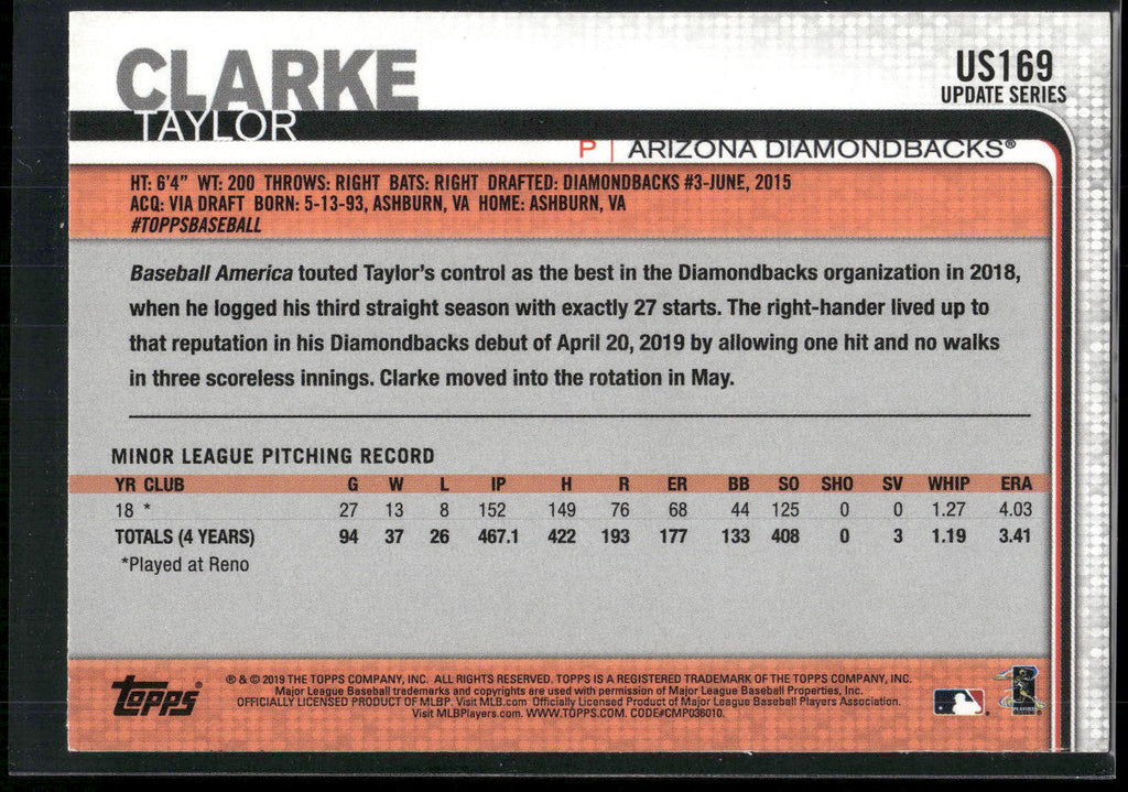 2019 Topps Update #US169 Taylor Clarke