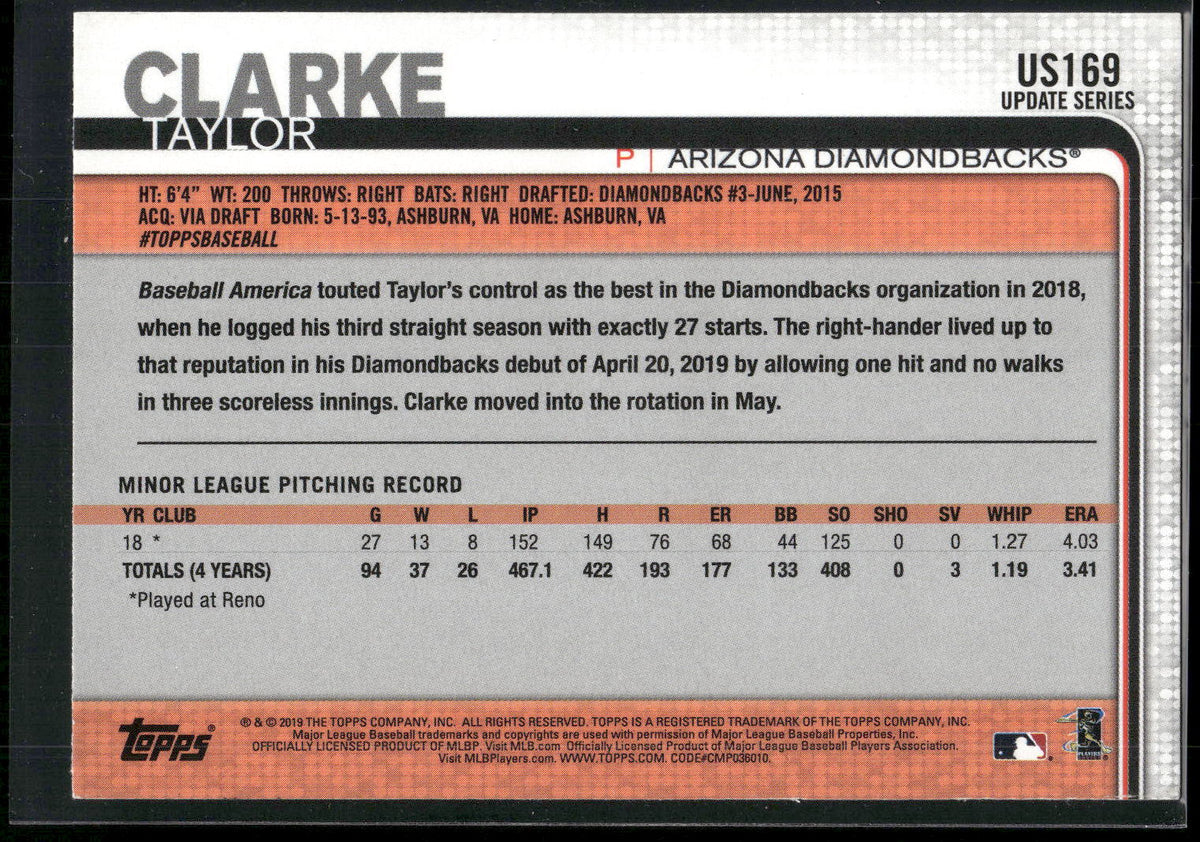 2019 Topps Update #US169 Taylor Clarke