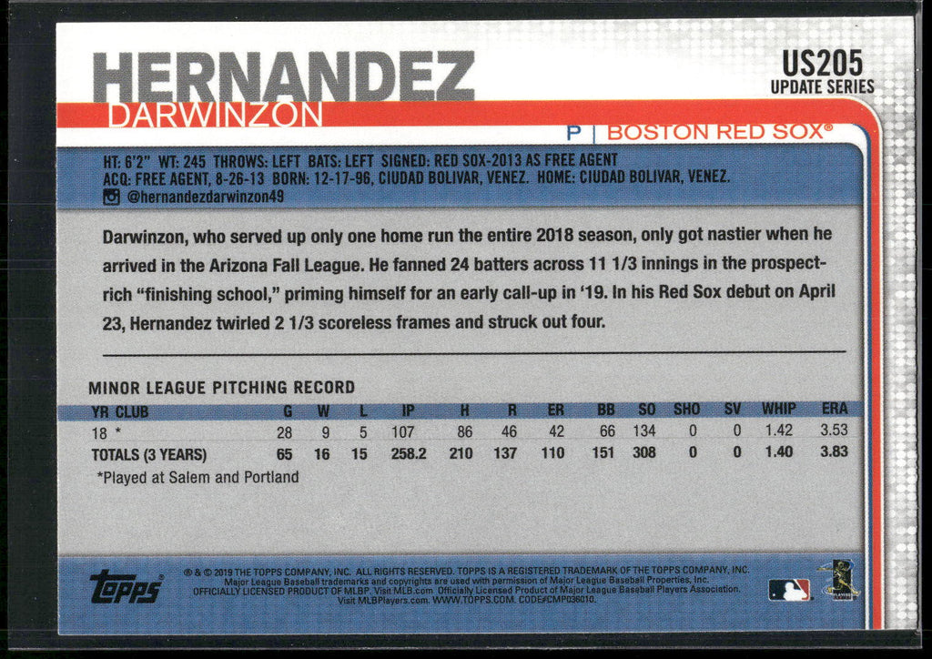 2019 Topps Update #US205 Darwinzon Hernandez