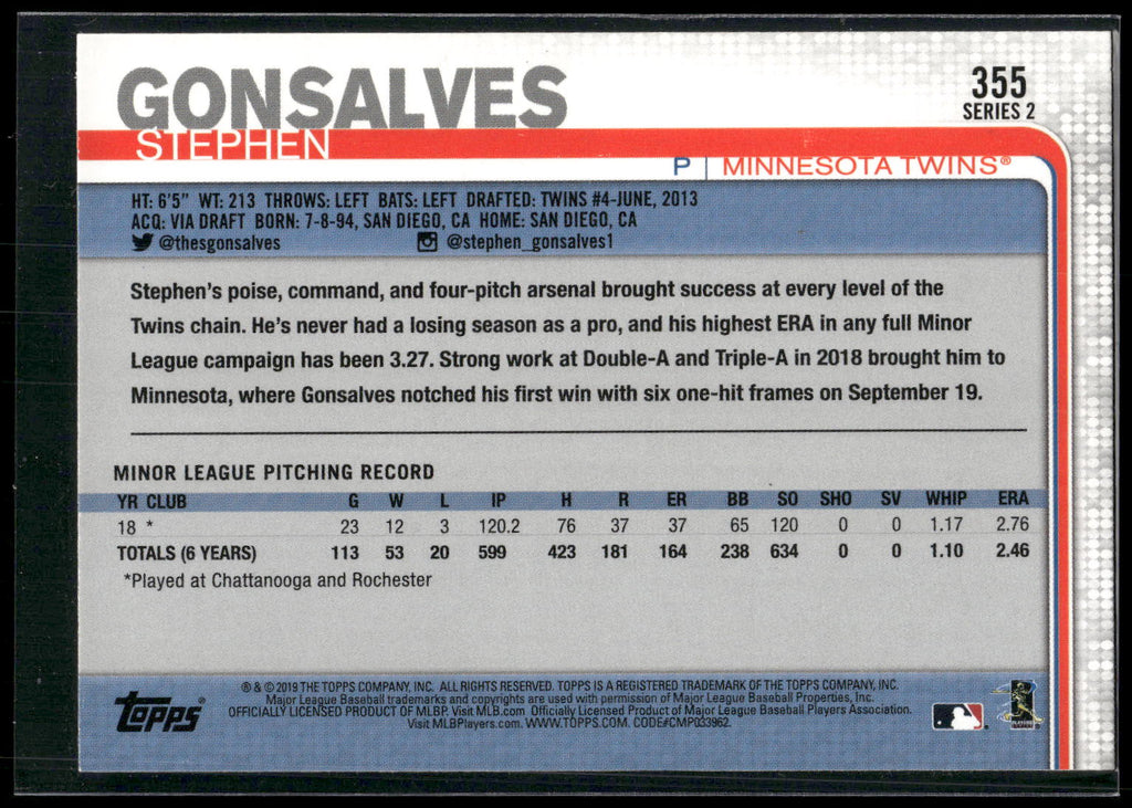 2019 Topps #355 Stephen Gonsalves