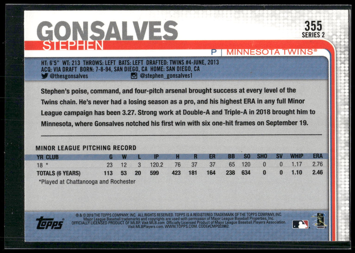 2019 Topps #355 Stephen Gonsalves