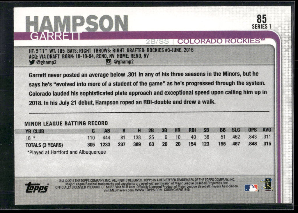 2019 Topps #85 Garrett Hampson