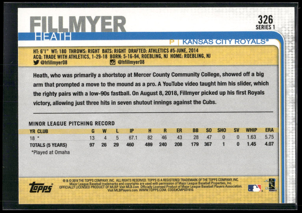 2019 Topps #326 Heath Fillmyer