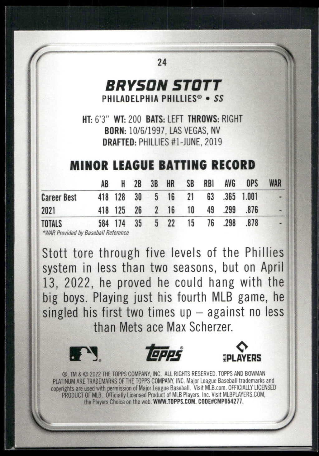 2022 Bowman Platinum #24 Bryson Stott