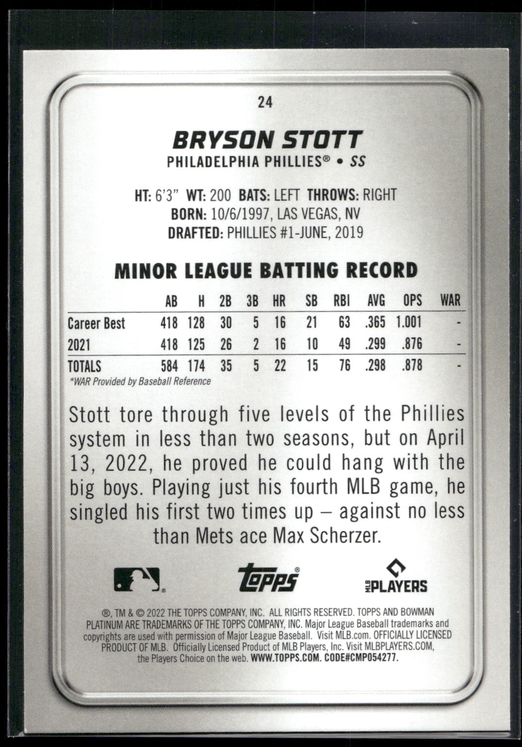 2022 Bowman Platinum #24 Bryson Stott