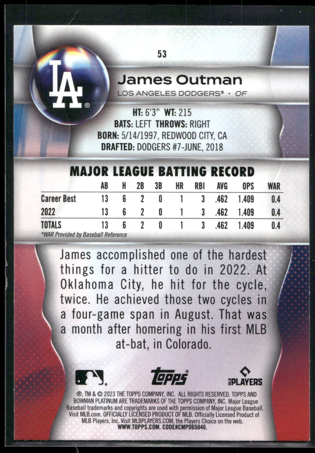2023 Bowman Platinum #53 James Outman