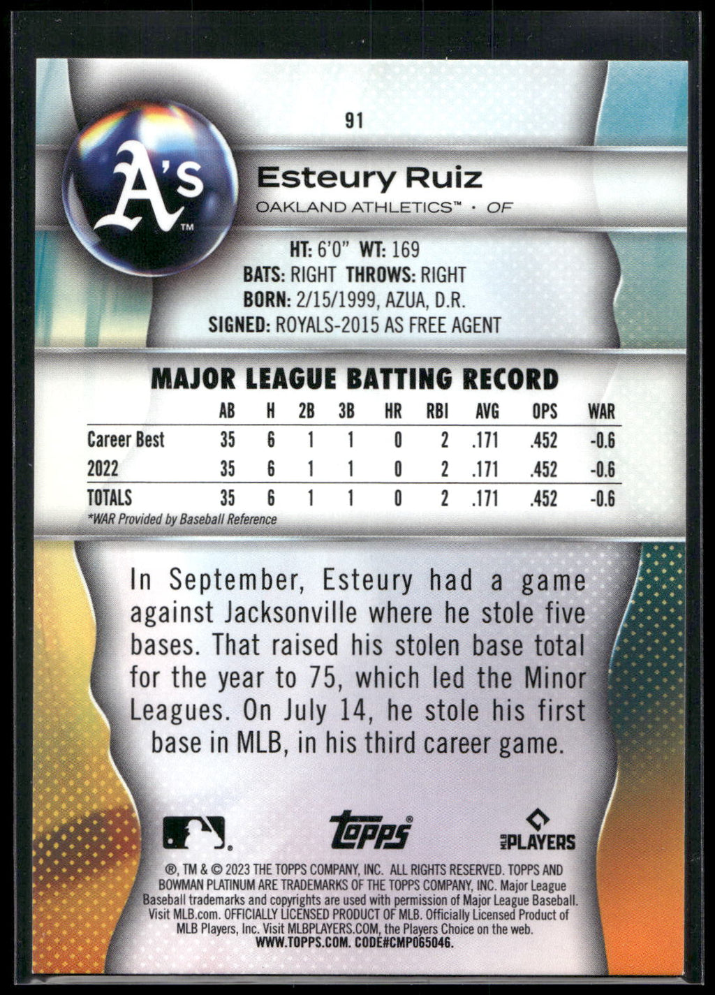 2023 Bowman Platinum #91 Esteury Ruiz
