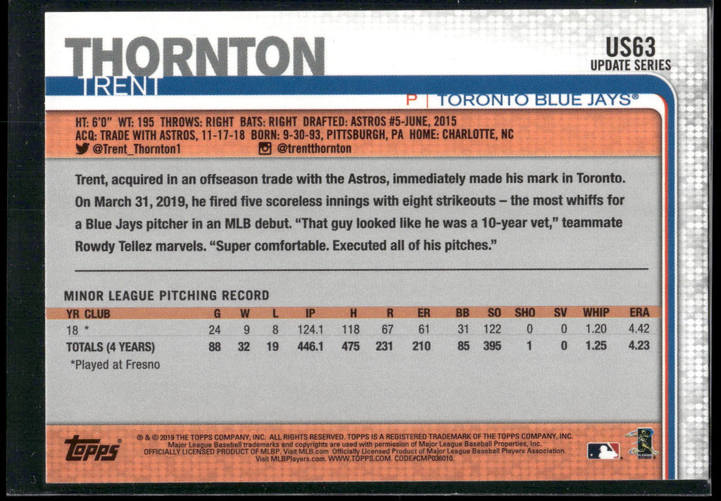 2019 Topps Update #US63 Trent Thornton