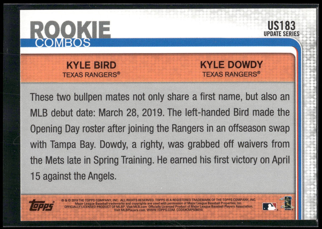 2019 Topps Update #US183 Kyle Bird / Kyle Dowdy RCOM,