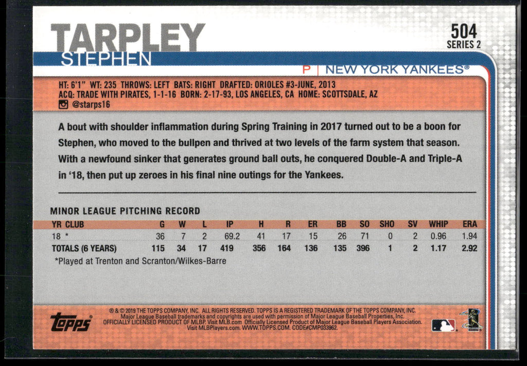 2019 Topps #504 Stephen Tarpley