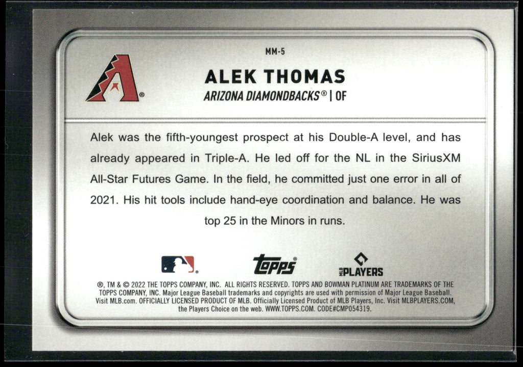 2022 Bowman Platinum #MM-5 Alek Thomas Minted in Merit