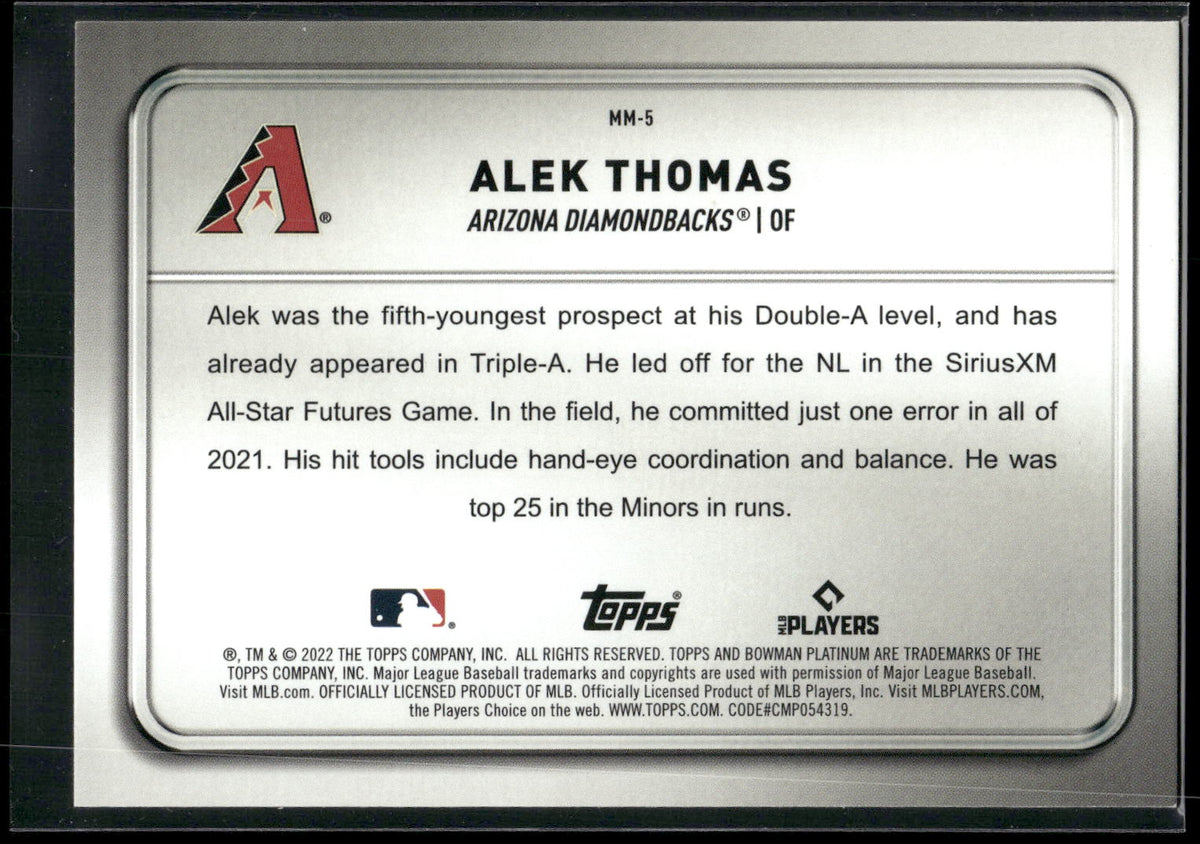 2022 Bowman Platinum #MM-5 Alek Thomas Minted in Merit