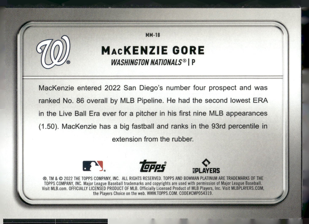 2022 Bowman Platinum #MM-18 MacKenzie Gore Minted in Merit