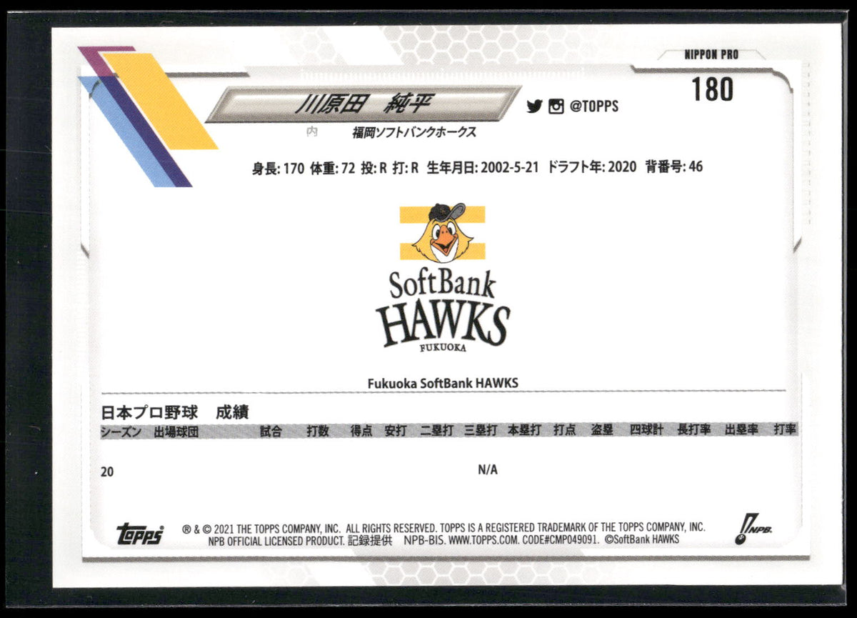 2021 Topps NPB #180 Jumpei Kawarada