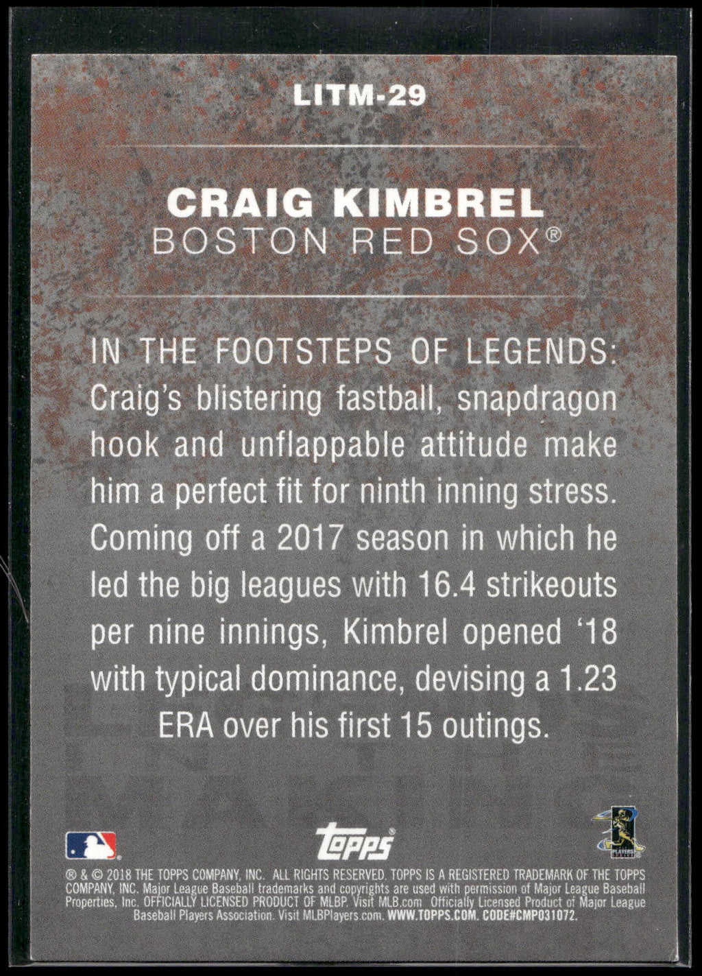 2018 Topps Update #LITM-29 Craig Kimbrel Legends in the Making