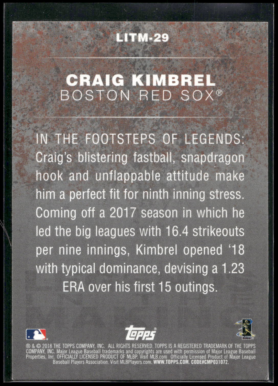 2018 Topps Update #LITM-29 Craig Kimbrel Legends in the Making