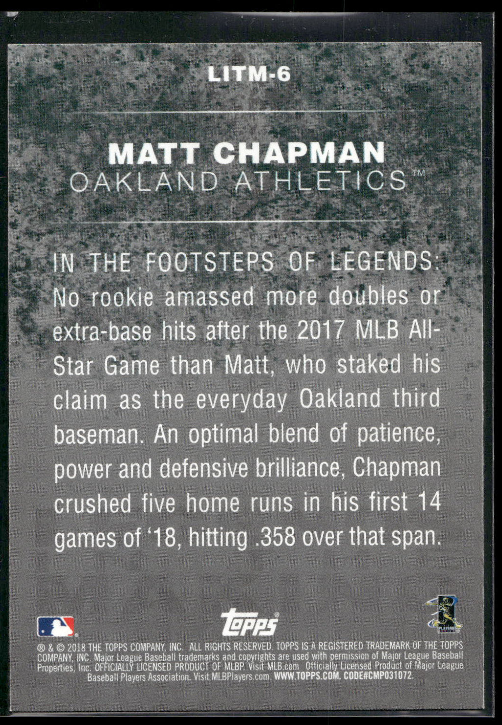 2018 Topps Update #LITM-6 Matt Chapman Legends in the Making