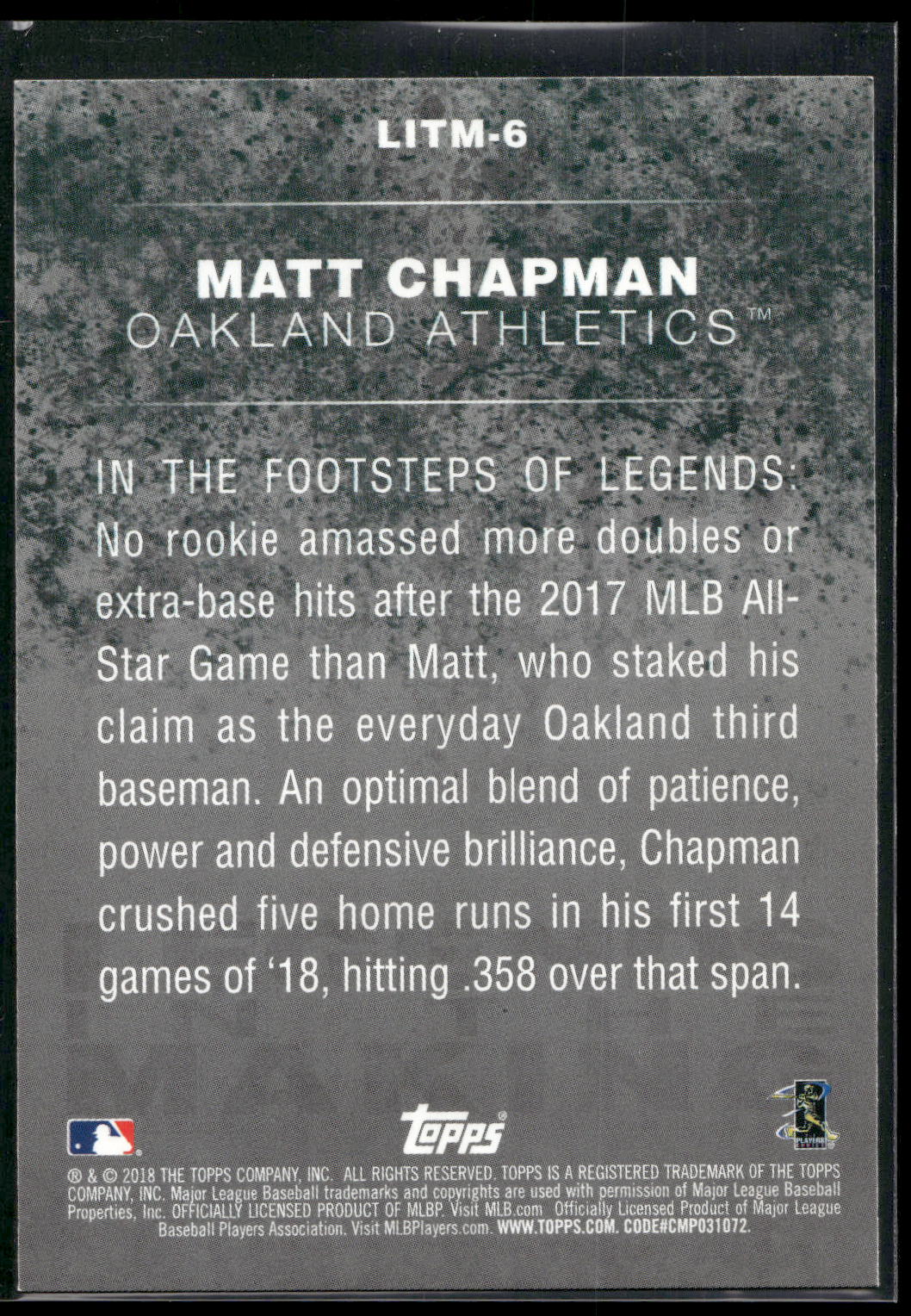 2018 Topps Update #LITM-6 Matt Chapman Legends in the Making