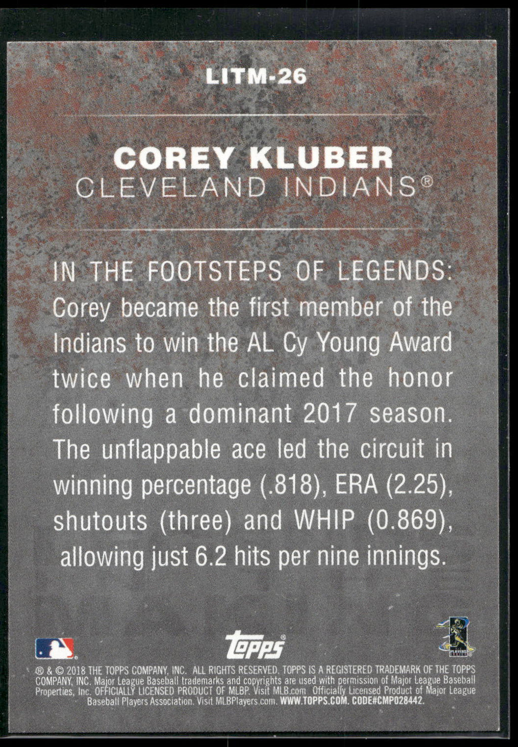 2018 Topps #LITM-26 Corey Kluber Legends in the Making (Series 2)
