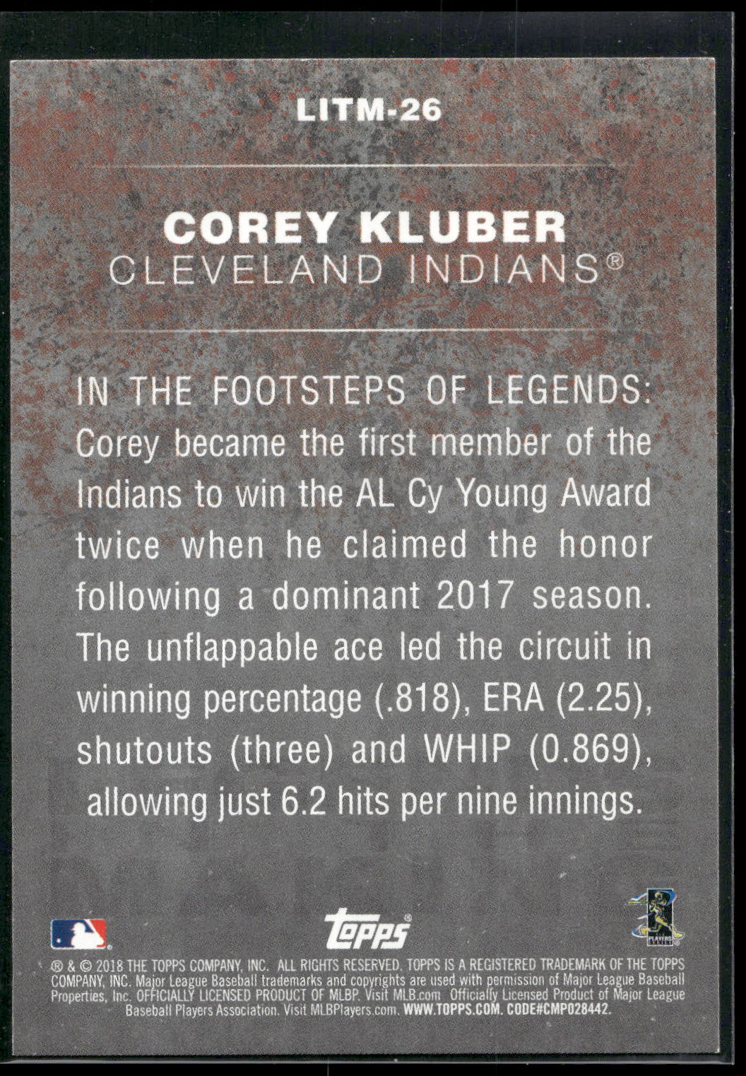 2018 Topps #LITM-26 Corey Kluber Legends in the Making (Series 2)