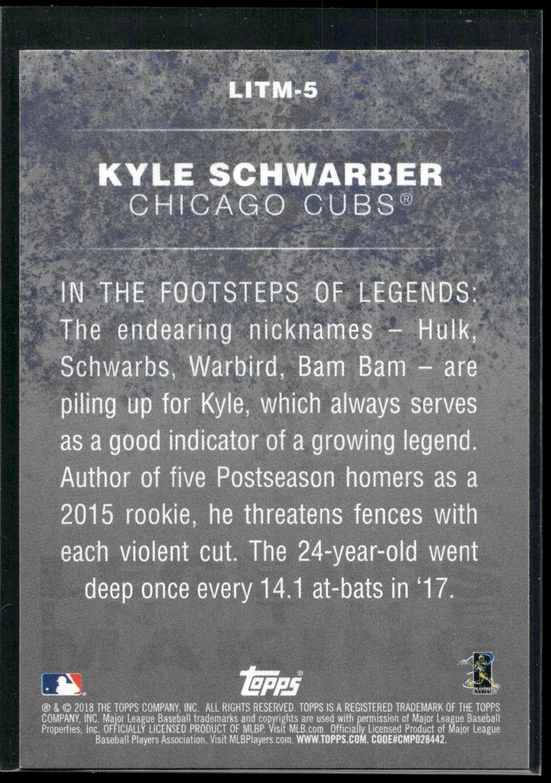 2018 Topps #LITM-5 Kyle Schwarber Legends in the Making Black (Series 2)